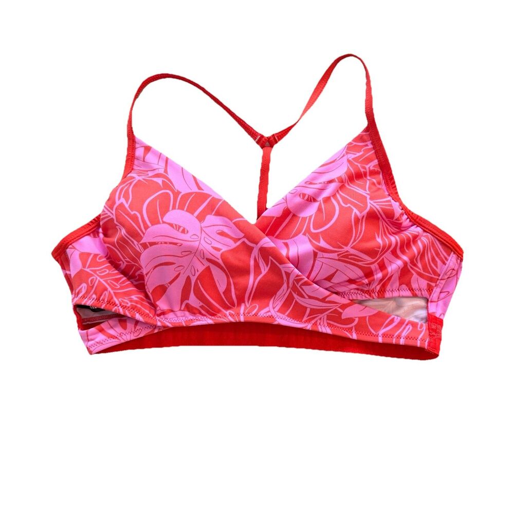 PINK Ultimate Sports Bra Womens Large Pink Red Floral Lightly Lined Active